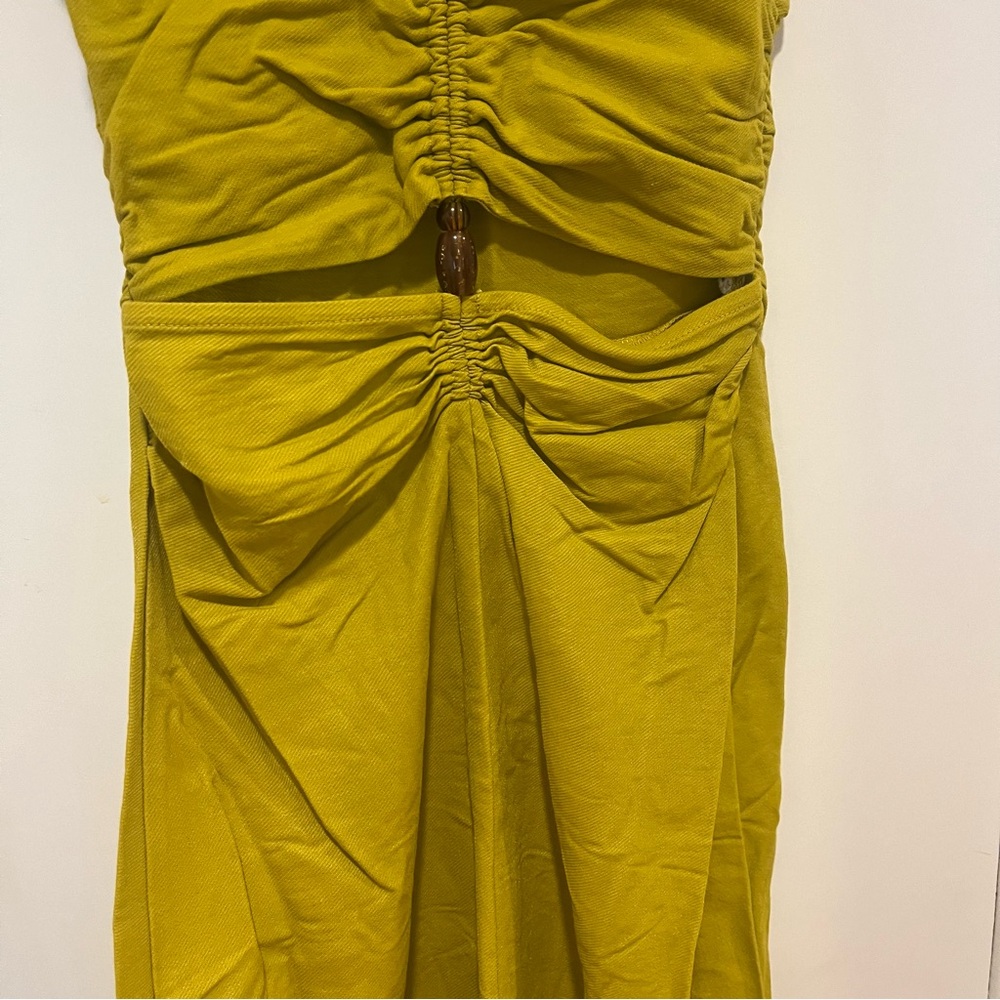 Zara Chartreuse Green Halter Midi Dress M Beads - Picture 6 of 8